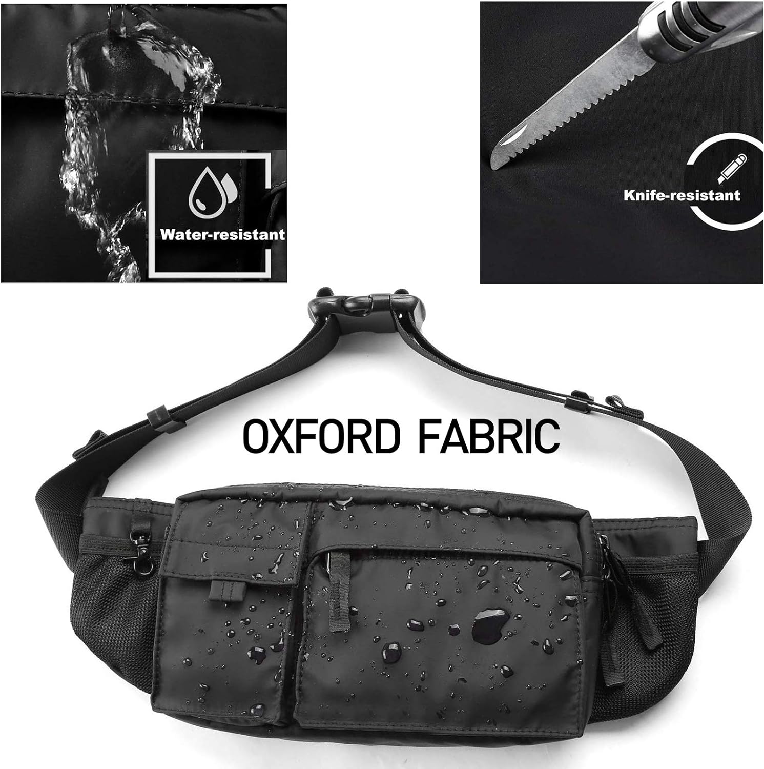 Large Waterproof Black Waist Bag Fanny Pack For Men Women Belt Bag Pouch Hip Bum Bag Chest Bag with Adjustable Strap, Premium Lightweight Fanny Pack For Gym Fitness Workout Travel Work Commuting - Image 6